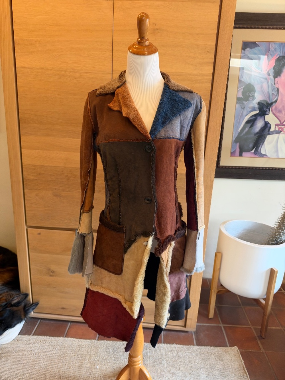 Vintage Engine Suede & Shearling Leather Patchwork Coat